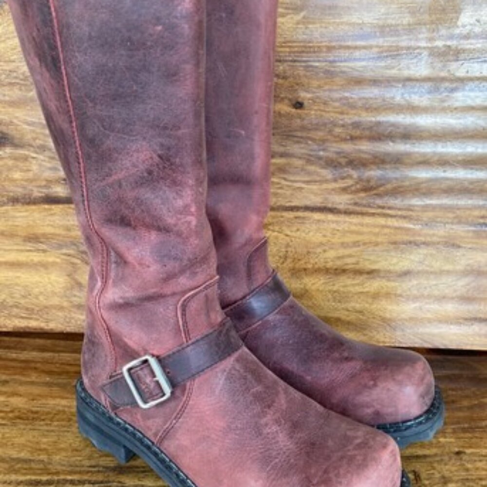 Womens John Fluevog Brick Wine Red Leather Bond Girl Zipper Boots Size 7